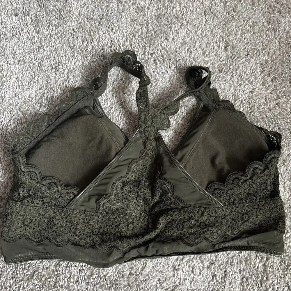 Aerie Women’s Dark Green Lace Racerback Bralette Size Large